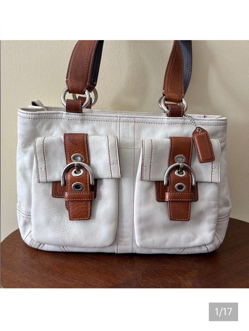 Coach Vintage SoHo satchel shoulder bag  leather cream/brown  2 fr buckle pocket